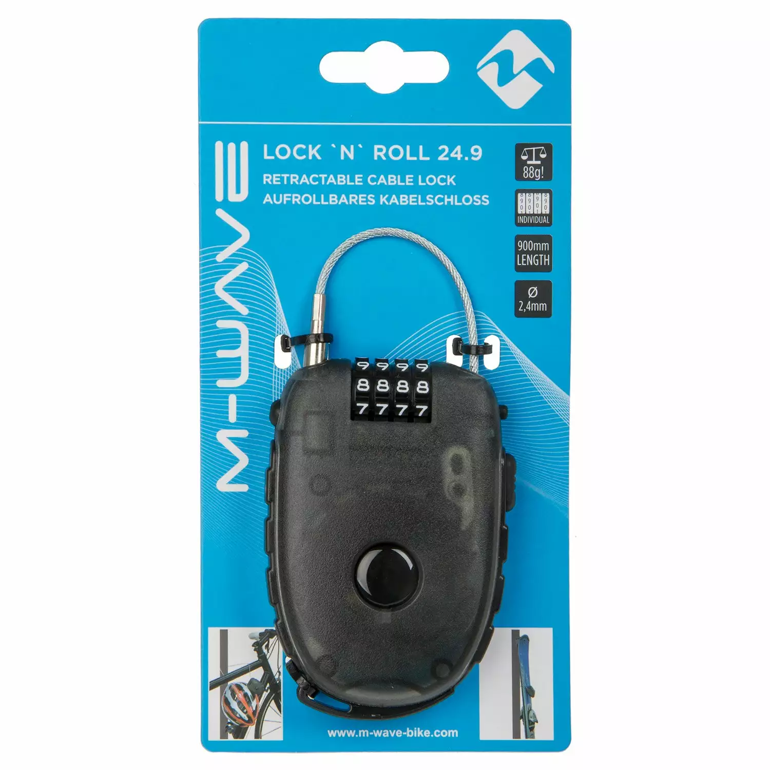 Antivol Câble Rétractable 90 Cm Lock 'N' Roll M-Wave 5 Antivol Câble Rétractable 90 Cm Lock 'N' Roll M-Wave – Image 3
